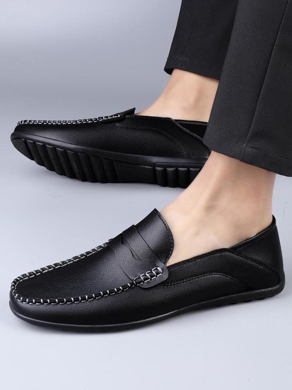 Men's 1 Pair Minimalist Casual Plain Round Toe Slip on Shoes, Business Style Quilted Comfort Flats, Casual Flat Heel Loafers For Daily Wear