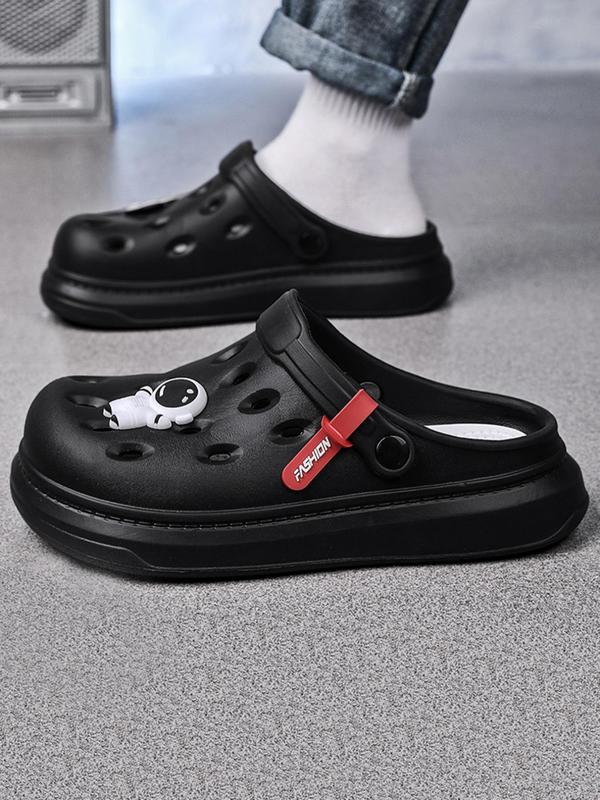 Men's Cartoon Astronaut Design Clogs, Casual Comfortable Hollow Out Design Clogs for Outdoor Beach, Non-slip Clogs for Daily Wear