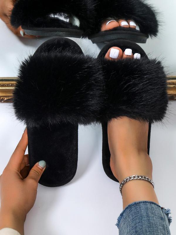 Matching Faux Fur Plush Slippers for Women, 2024 New Trendy Casual Soft Fluffy Comfort Bedroom Slippers, Female Going Out Fuzzy Walking Shoes for Daily Use, Cozy Corner Home, Footwear