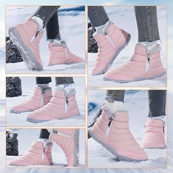 Womens Winter Snow Boots Fur Lined Minimalist Zero Drop Sole Mens Walking Shoes