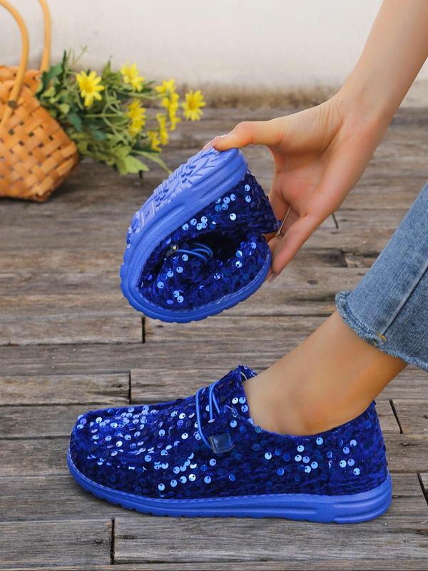 Women's 2024 Summer Fashionable Glitter Sequin Design Lace Up Low Top Sneakers, Casual Comfortable Sports Shoes for Daily Wear, Breathable Non-slip Sneakers, Walking Shoes, Girl Footwear