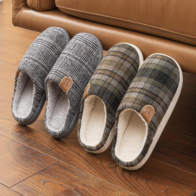 Men's PLUS SIZE Soft Plush Cozy House Slippers, Lightweight Breathable Anti-skid Slip-on Shoes With Fuzzy Lining For Indoor Walking, Autumn And Winter