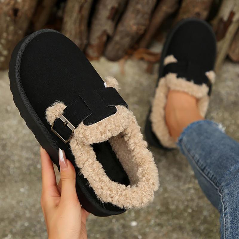 Women's Slippers Thick Rubber Sole Fleece Lined Snow Boots Slip-On Shoes Soft Comfy Indoor Outdoor Anti-Slip Slipper Shoes