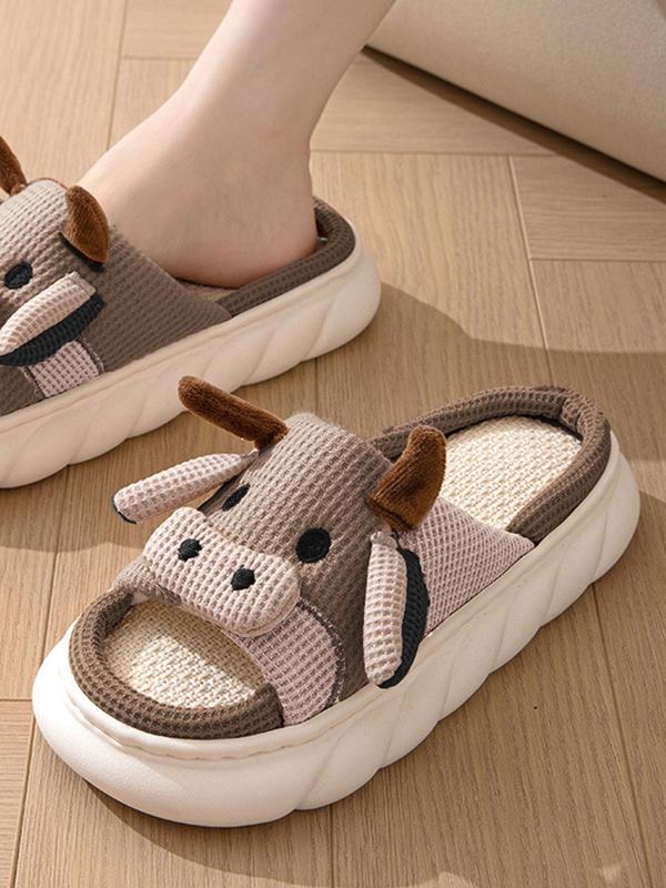 Summer Cute Cozy Cow Slippers, Colorblock Non-slip Cartoon Funny House Slippers, Soft Comfort Trendy Home Slippers for Women, Open Toe Slide Sandals