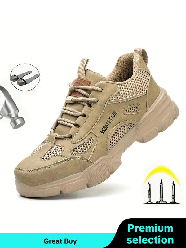 Men's Breathable Lightweight Anti-slip Safety Shoes, Casual Workout Anti-smash and Anti-puncture Sneakers for Boy, Hollow Out Design Lace Up Work Shoes, Non-slip Back To School, Athletic Walking Shoes