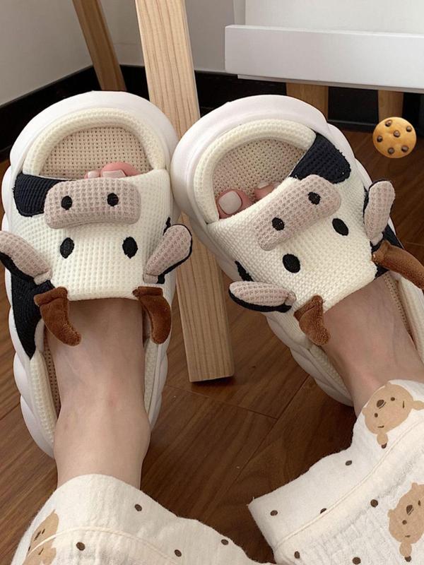 Summer Cute Cozy Cow Slippers, Colorblock Non-slip Cartoon Funny House Slippers, Soft Comfort Trendy Home Slippers for Women, Open Toe Slide Sandals