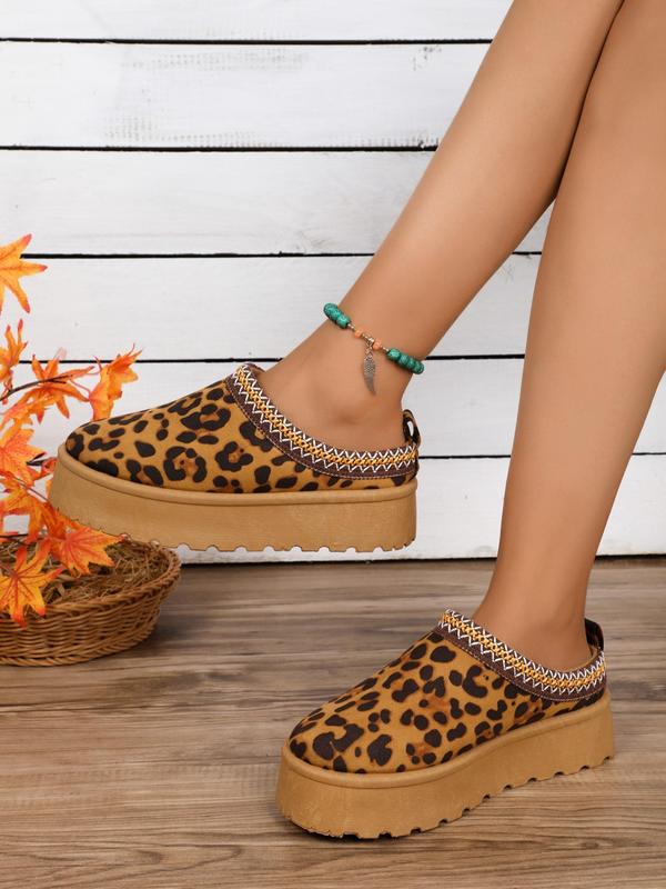 Women's Fashion Leopard Print Slip on Platform Shoes, Casual Comfortable Round Toe Shoes for Daily Wear, Female All-match Shoes for Fall & Winter