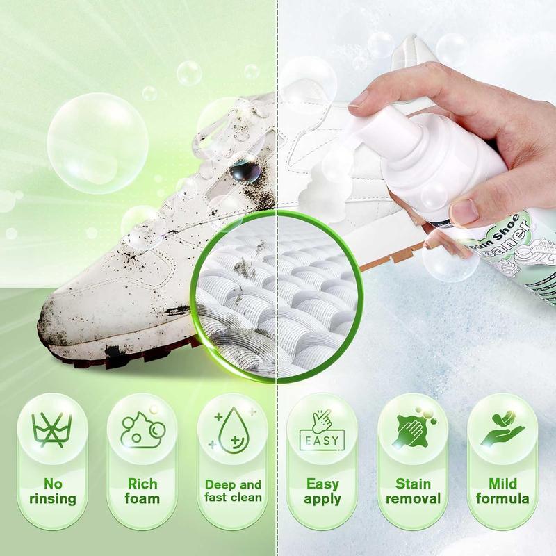 Foam Shoe Cleaner Kit, 6.76 Oz White Shoe Cleaning with Brush and Towel, Sneaker Cleaning Kit Removes Dirt and Stain for White Shoes, Suede, Leather, Canvas, Knit, Boots, Fabric, PU