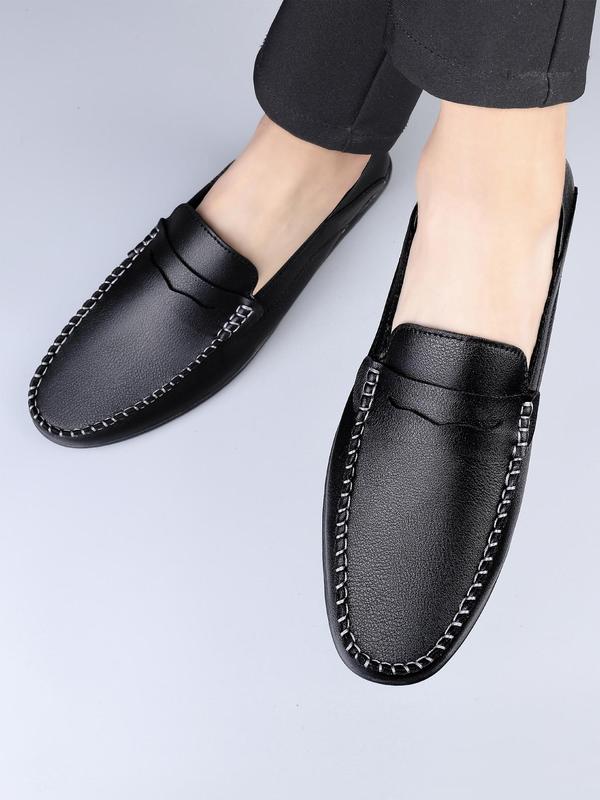 Men's 1 Pair Minimalist Casual Plain Round Toe Slip on Shoes, Business Style Quilted Comfort Flats, Casual Flat Heel Loafers For Daily Wear