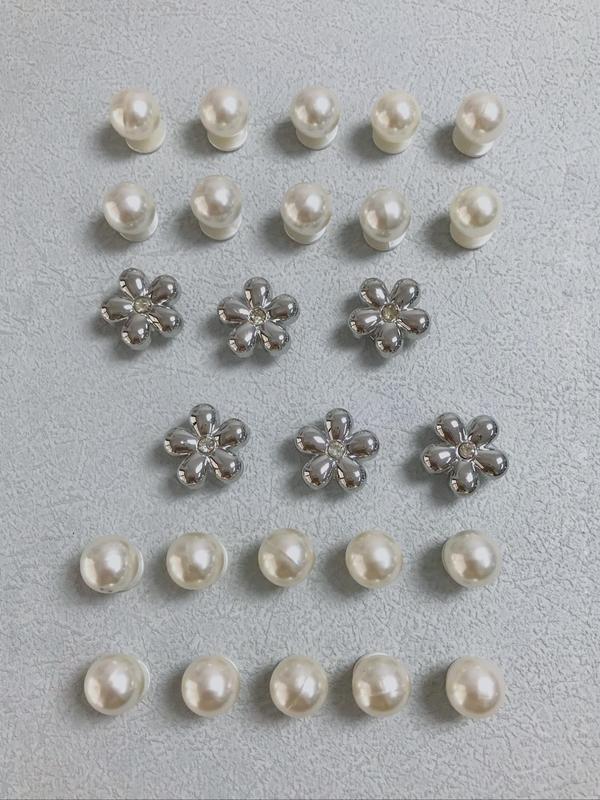 Faux Pearl & Flower Design Shoe Charms, 26pcs Flower & Faux Peal Design Fashionable Shoes Decorations for Women & Girls, Shoes Accessories for Clogs