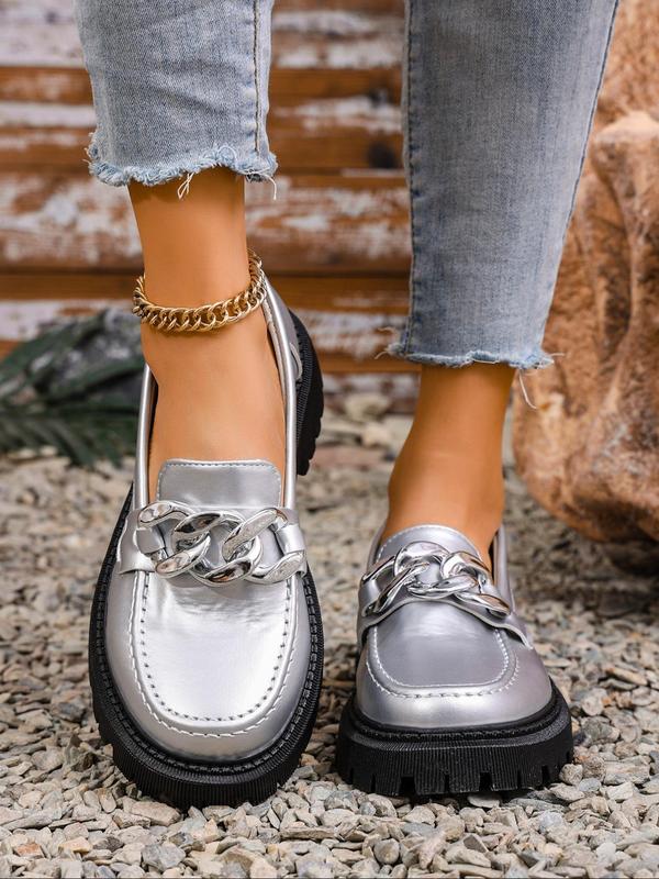 Women's Fashionable Chain Decorated Loafers, Casual Comfortable Platform Shoes for Daily Wear, Female All-match Shoes for Daily Wear