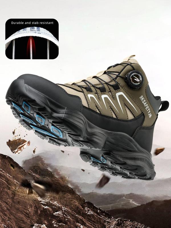 Men's High Top Safety Boots, Casual Sporty Rotating Button Work Shoes, Fashionable Anti-impact & Anti-puncture Shoes for Outdoor Hiking