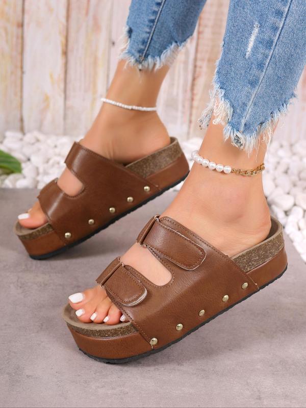 Women's Boho Style Solid Color Platform Wedge Sandals, 2024 Fashionable Summer New Comfortable Slip on Sandals, Girl Lightweight Breathable Walking Shoes for Daily Footwear