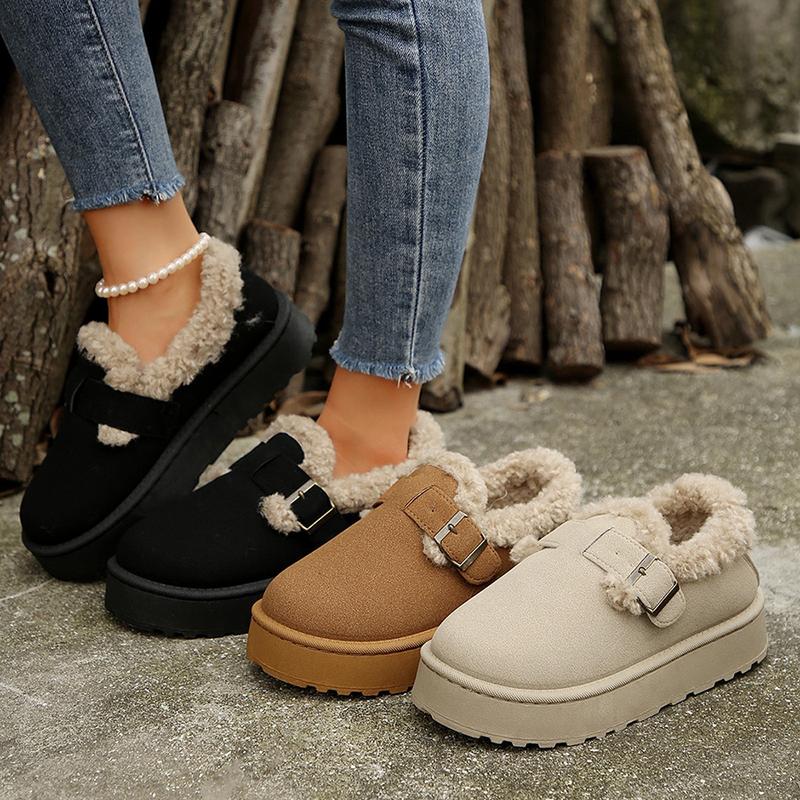 Women's Slippers Thick Rubber Sole Fleece Lined Snow Boots Slip-On Shoes Soft Comfy Indoor Outdoor Anti-Slip Slipper Shoes