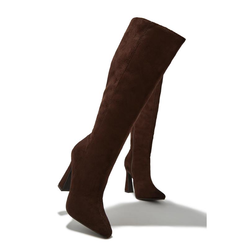 Stella Knee High Heel Boots - Brown