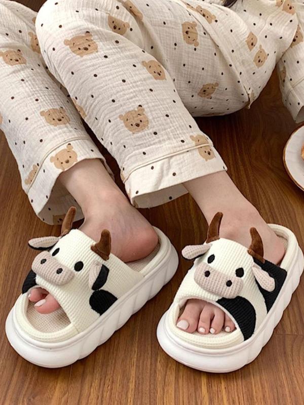 Summer Cute Cozy Cow Slippers, Colorblock Non-slip Cartoon Funny House Slippers, Soft Comfort Trendy Home Slippers for Women, Open Toe Slide Sandals