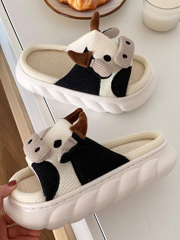 Summer Cute Cozy Cow Slippers, Colorblock Non-slip Cartoon Funny House Slippers, Soft Comfort Trendy Home Slippers for Women, Open Toe Slide Sandals