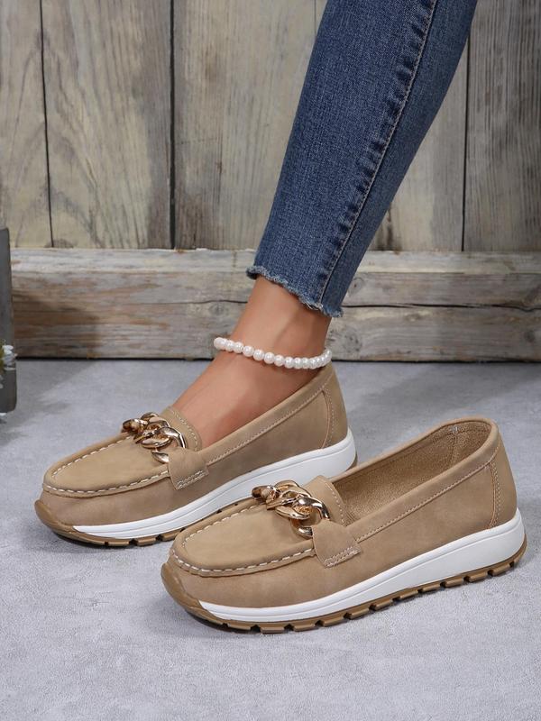 Women's Fashionable Chain Decor Slip on Flats, Casual Comfortable Breathable Flat Shoes, Lightweight Soft Sole Non-slip Shoes for Daily Wear