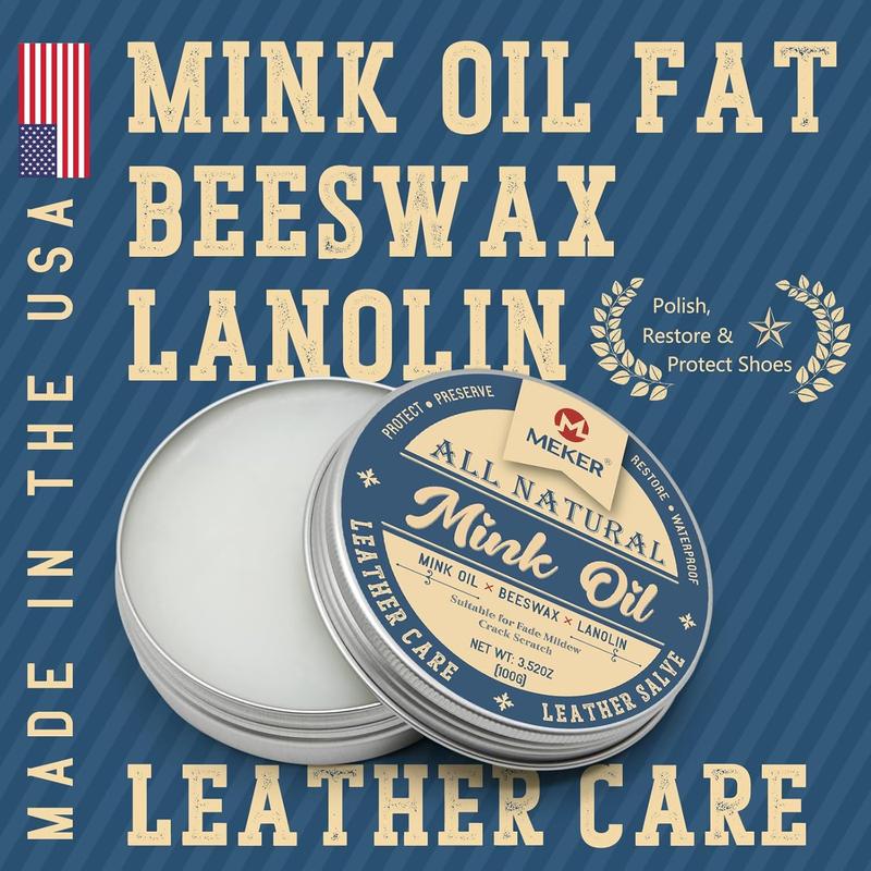 MEKER Mink Oil for Leather - All-Natural Conditioner with Sponge, 3.52oz - Comfort, Footwear