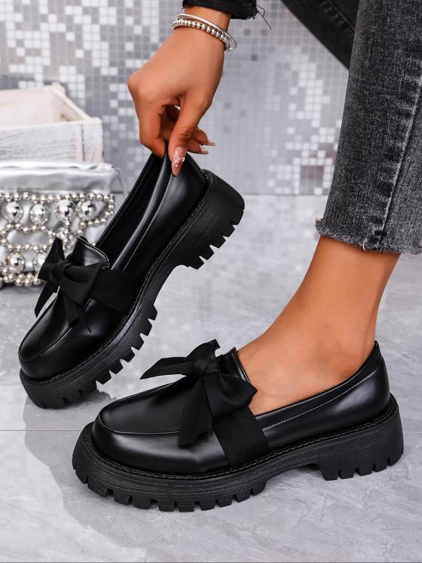 Women's Fashionable Bowknot Design Slip on Platform Loafers, Casual Winter Shoes for Women, Comfortable Round Toe Shoes for Daily Wear, All Match Shoes for Daily Wear