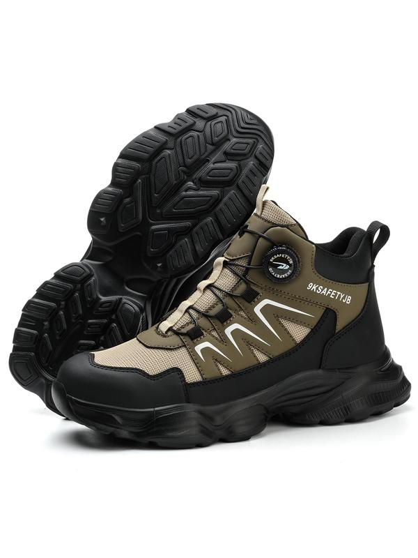 Men's High Top Safety Boots, Casual Sporty Rotating Button Work Shoes, Fashionable Anti-impact & Anti-puncture Shoes for Outdoor Hiking