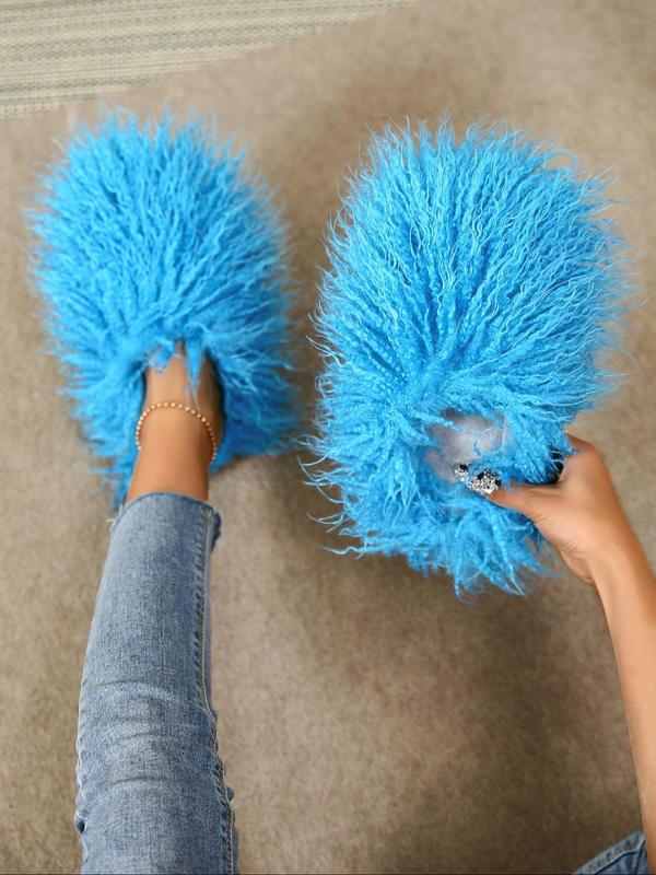 Women's Fashionable Solid Color Plush Slippers, Casual Soft Comfortable Home Slippers, Warm Slippers for Indoor & Outdoor Use for Fall & Winter