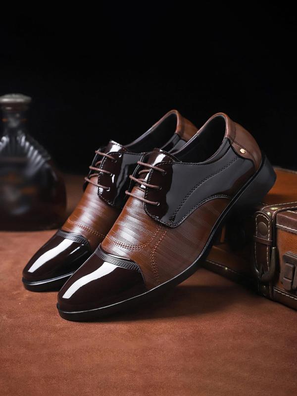 Summer 2024 Men's PU Leather Oxford Shoes, Pointed Toe Classic British Style Lace-up Business Shoes, Fashion Colorblock Comfortable Men's Shoes for Office Wedding