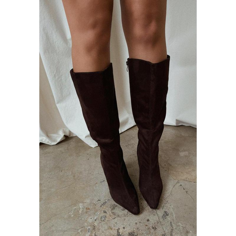 Stella Knee High Heel Boots - Brown