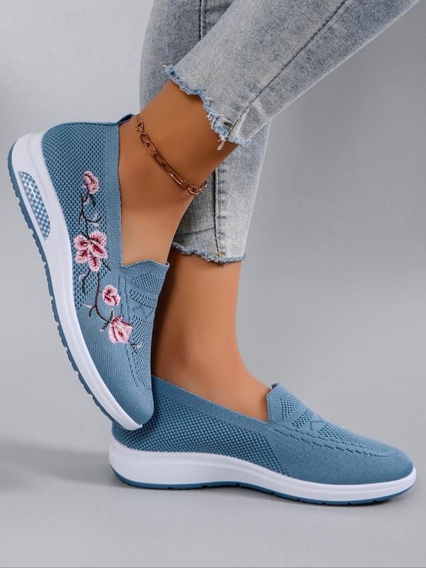 Women's Fashionable Floral Embroidery Slip-on Low Top Sneakers, 2024 New Style Summer Casual Comfortable Breathable Lightweight Sports Running Shoes, All-match Commuter Shoes for Work & Daily Wear