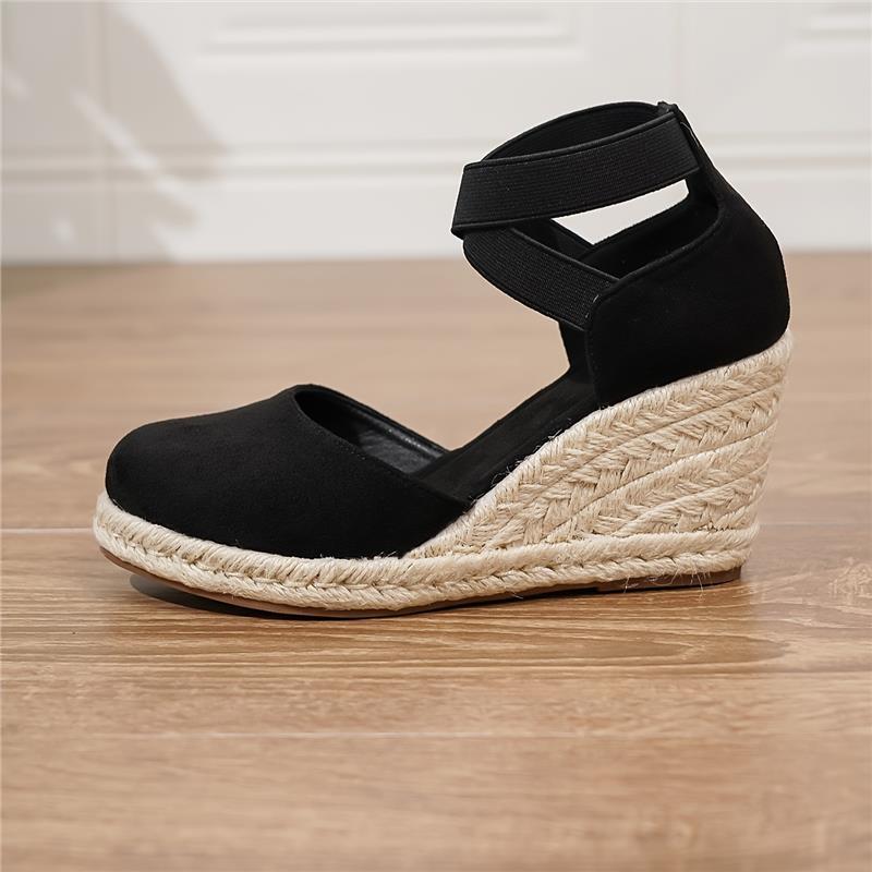 Women's Wedge Heeled Sandals, Casual Elastic Band Summer Shoes, Comfortable Espadrille Sandals Walking Shoes Footwear Girl Active Pedal