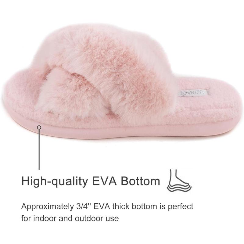 ULTRAIDEAS Women's Fuzzy Cross Band House Slippers with Cozy Faux Fur, Ladies Open Toe Indoor Outdoor Slip on Slippers