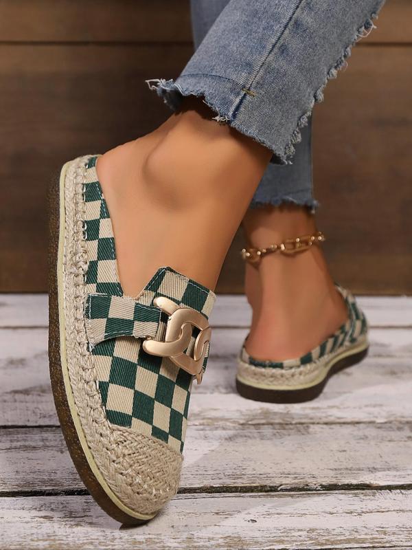 Women's Fashionable Checkerboard Plaid Pattern Slippers, Casual Comfortable Flat Slippers for Summer, Female All-match Round Toe Shoes for Daily Wear