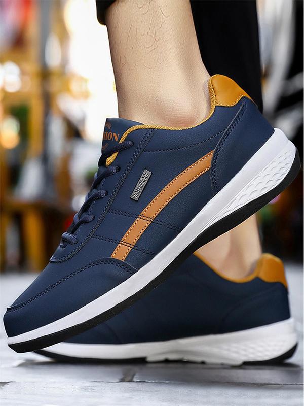 Men's Simple Design Round Toe Lace Up Running Shoes for Summer, Casual Colorblock Breathable Sneakers, Fashionable Patched Design Sneakers for Daily Wear