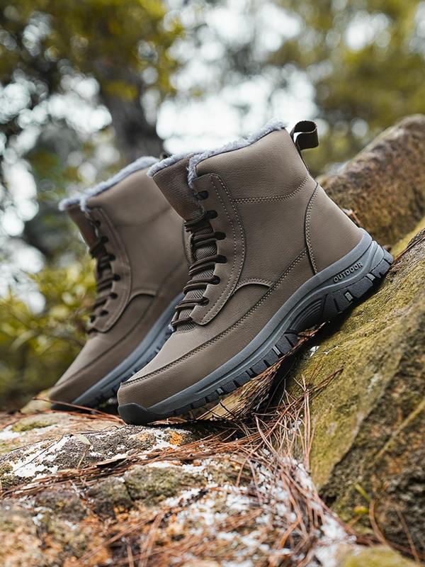 Men's Casual Lace Up Ankle Boots, Outdoor Hiking Boots, Warm & Comfortable Boots for Men, Fashionable Winter Shoes for Outdoor Activities