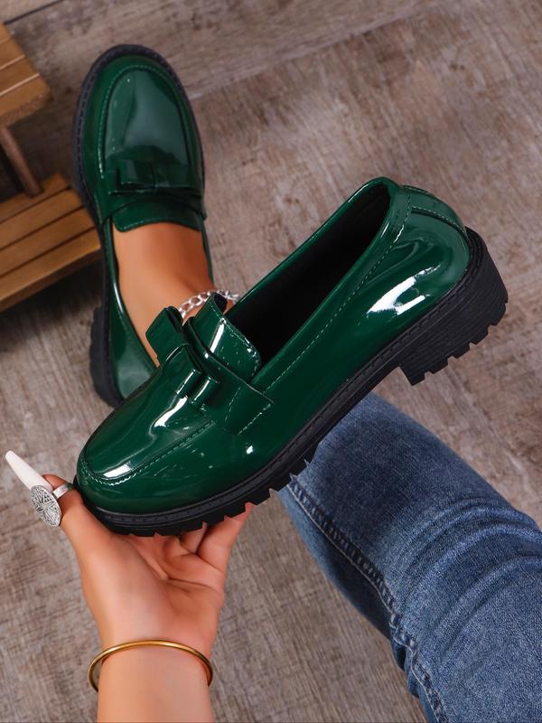 Women's Fashionable Solid Color Bowknot Design Loafers, Thick Bottom Shallow Mouth Loafer Shoes, Casual Comfortable Slip on Platform  Flats for Daily Wear, Fall Outfits, Fall Freshness