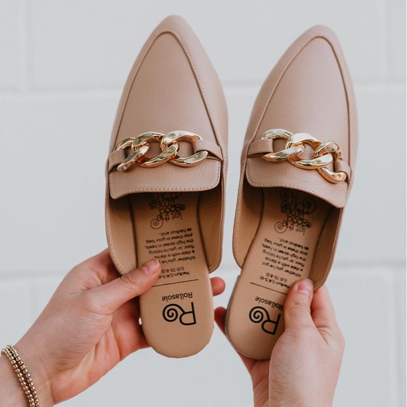 Tan pointed backless mules- Uptown Girl