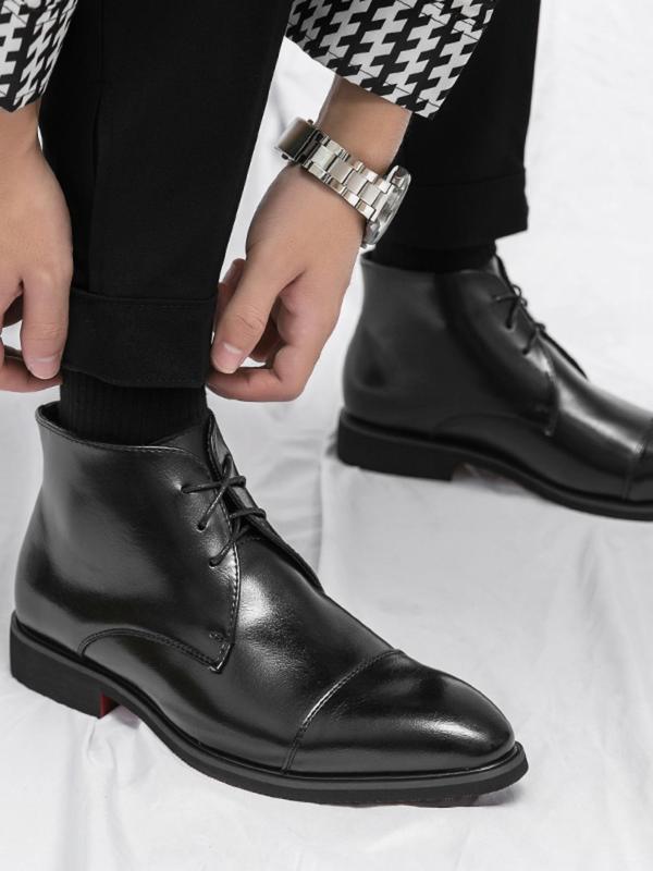 Men's Fashionable Lace Up Dress Shoes, Casual Comfortable Pointed Toe Boots for Work Office, Male All-match Shoes for Daily Wear