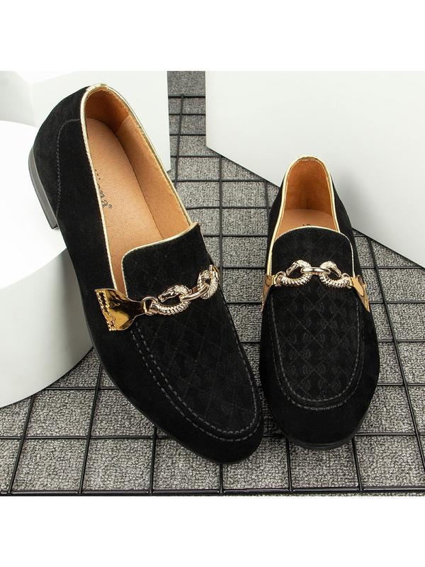 Men's Suede Leather Faux Leather Loafers Wedding Dress Shoes Black Men's Gold Buckle