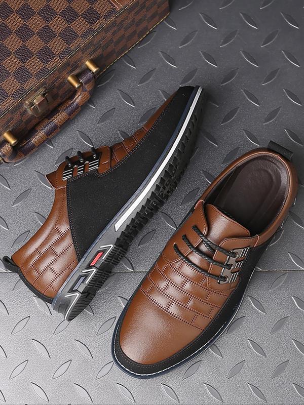 Men's Fashionable Patchwork Design Lace Up Dress Shoes, Casual Comfortable Low Top Shoes for Daily Wear, Breathable Non-Slip Sole Shoes for Men