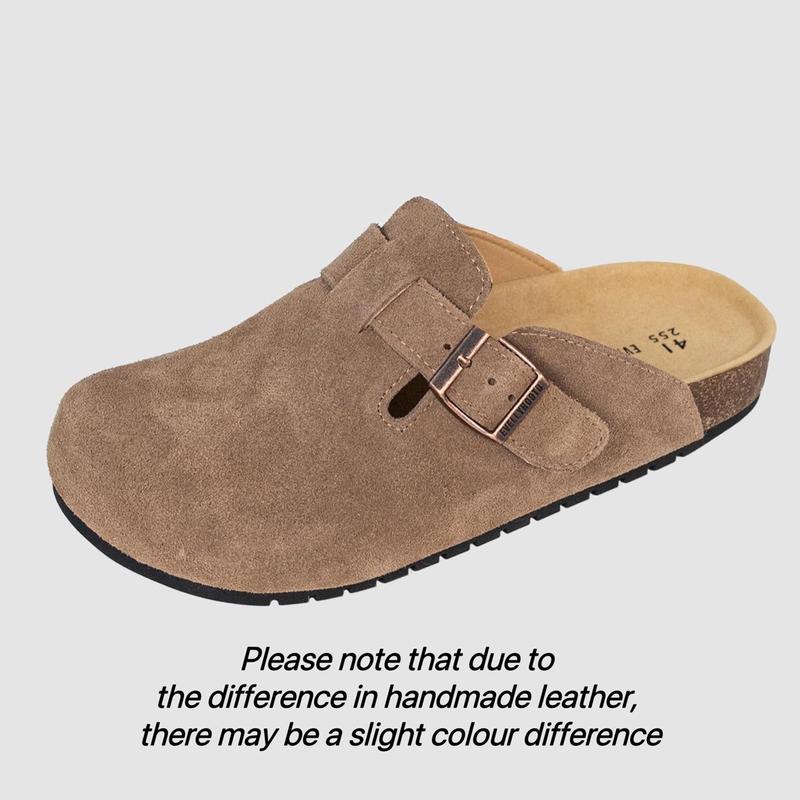 EVELLYHOOTD Women Men Round Toe Cork Footbed Clogs Fashion Suede Shoes Slide Outdoor Slippers with Strap Adjustable Flat Buckle Clogs Retro Fashion Walking Shoes Slippers 