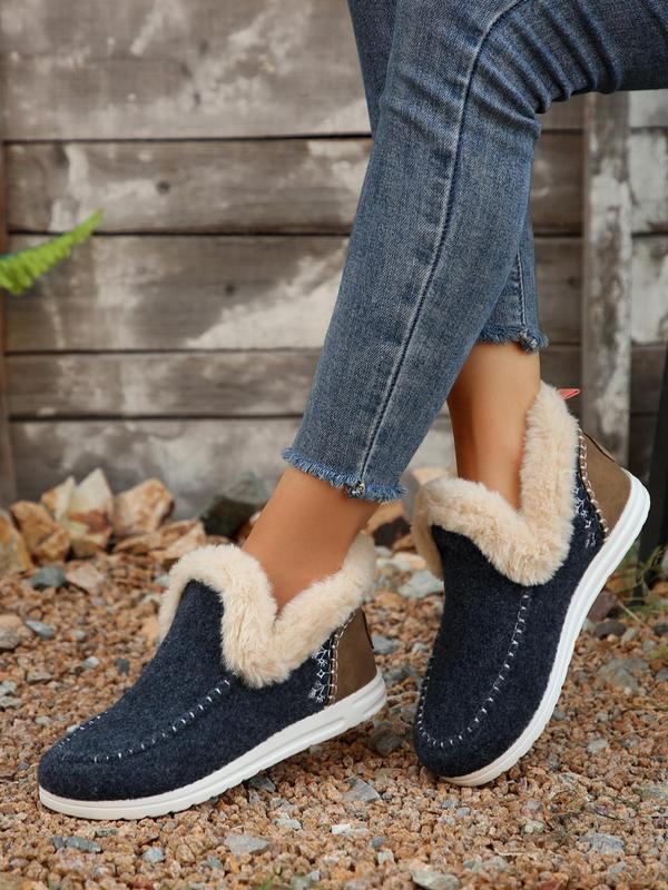 Women's Solid Color Fashionable Warm Flat Shoes, Casual Comfortable Ankle Boots for Winter, Female All-match Round Toe Shoes for Daily Wear