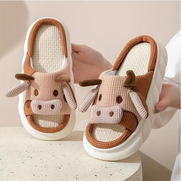 Cute Cow Slippers Fuzzy Milky Cow Slides Fuzzy Milky Cow Slides Indoor Cozy Cartoon Animal Slipper House Shoes for Women Men