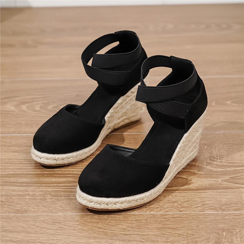 Women's Wedge Heeled Sandals, Casual Elastic Band Summer Shoes, Comfortable Espadrille Sandals Walking Shoes Footwear Girl Active Pedal