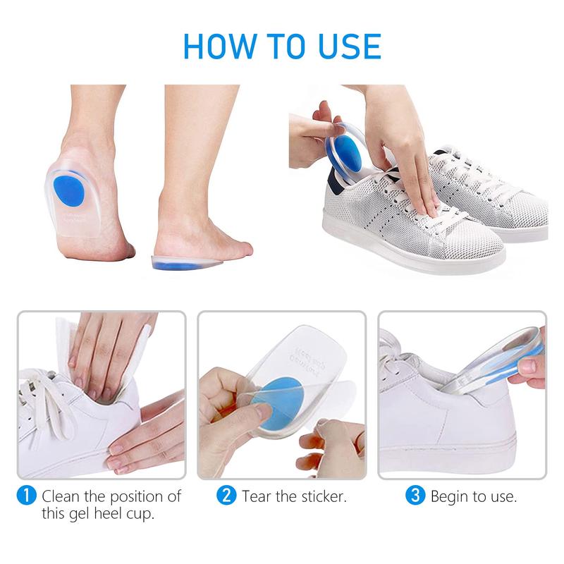 Gel Heel Cups Gel Heel Inserts Plantar Fasciitis Inserts Heel Gel Pads for Bone Spur & Achilles Pain Footwear Shoe(3 pairs) Insoles Comfort