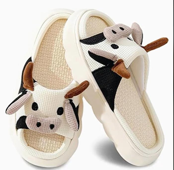 Cute Cow Slippers Fuzzy Milky Cow Slides Fuzzy Milky Cow Slides Indoor Cozy Cartoon Animal Slipper House Shoes for Women Men