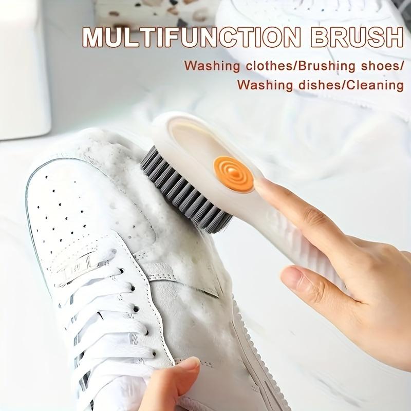 Ergonomic Long Handle Shoe Brush with Built-in Soap Dispenser-Soft Bristle Easy to Clean, Suitable for Shoes, Boots and Jewelry