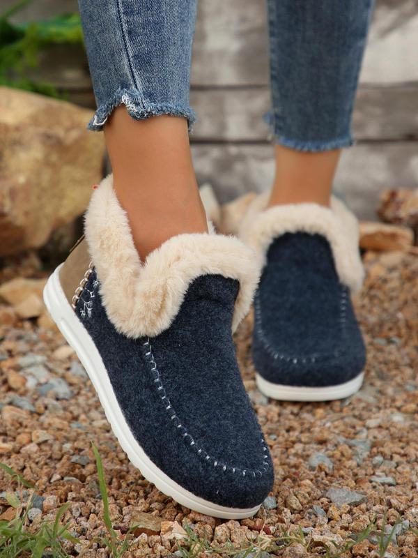 Women's Solid Color Fashionable Warm Flat Shoes, Casual Comfortable Ankle Boots for Winter, Female All-match Round Toe Shoes for Daily Wear