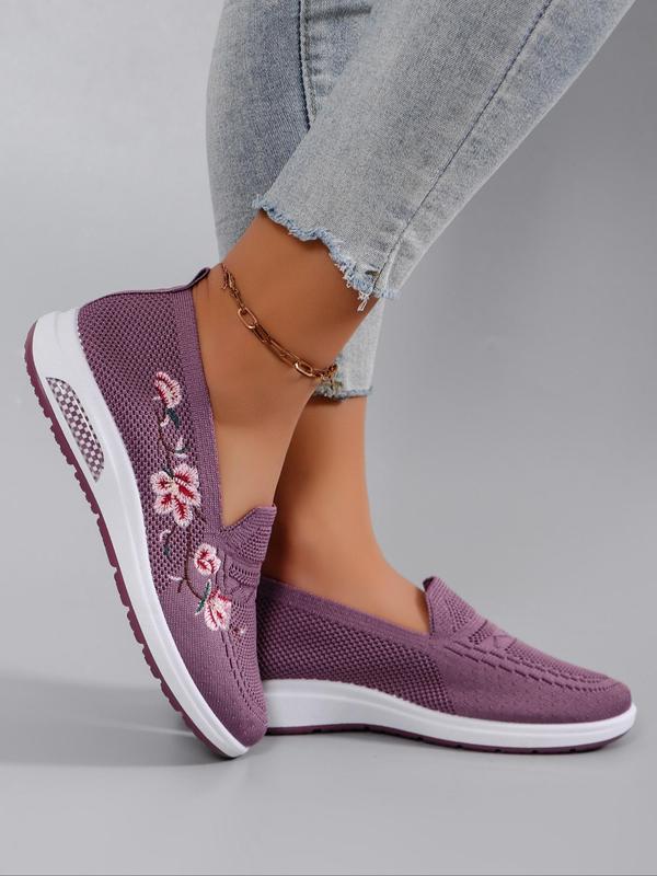 Women's Fashionable Floral Embroidery Slip-on Low Top Sneakers, 2024 New Style Summer Casual Comfortable Breathable Lightweight Sports Running Shoes, All-match Commuter Shoes for Work & Daily Wear