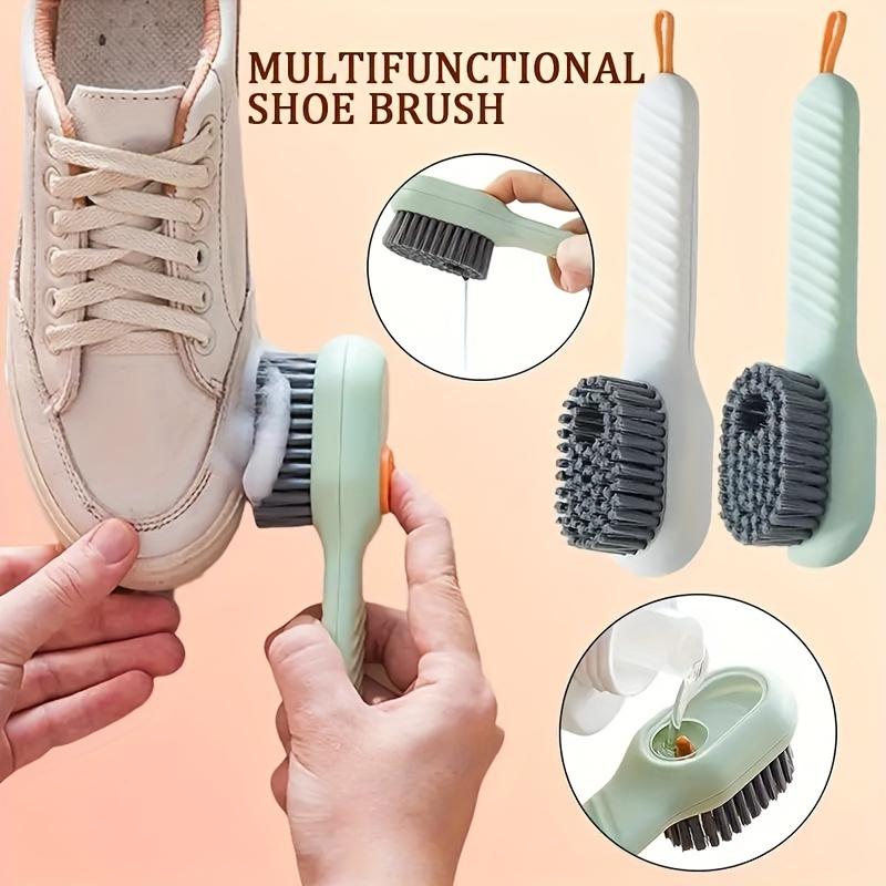 Ergonomic Long Handle Shoe Brush with Built-in Soap Dispenser-Soft Bristle Easy to Clean, Suitable for Shoes, Boots and Jewelry