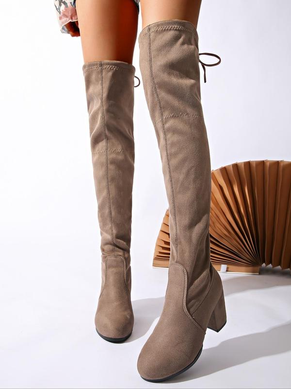 Women's Solid Color Drawstring Design Boots, Elegant Pointed Toe Over-the-Knee High Sock Boots, Heeled Winter Shoes, Boots for Women